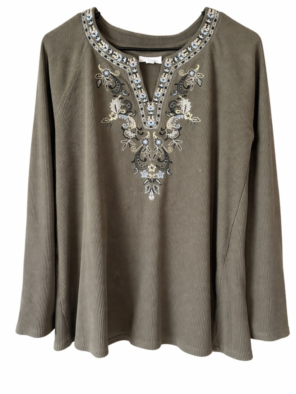 J. Jill embroidered  Green Women's Long Sleeve Top Large petite